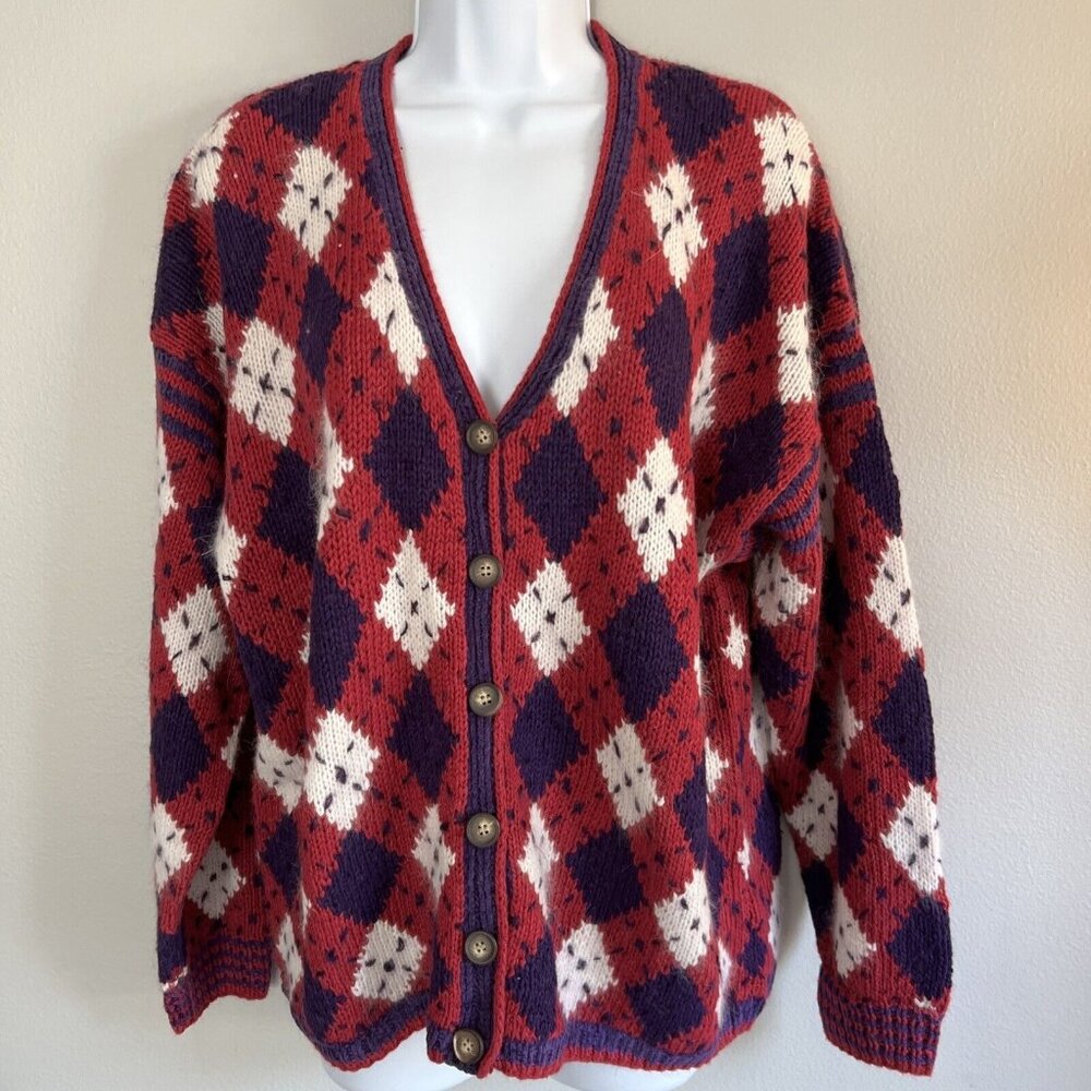 Cardigan Bay Argyle Sweater Pink Purple Womens XL NWT Vintage